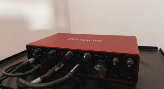 Scarlett Audio Interface with professional grade preamps for clear and accurate recordings.